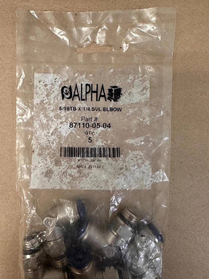 Used Alpha 87110-05-04 Fittings Swivel Elbow 5/16 Tube x 1/4 Swift Fit Fitting Qty 5