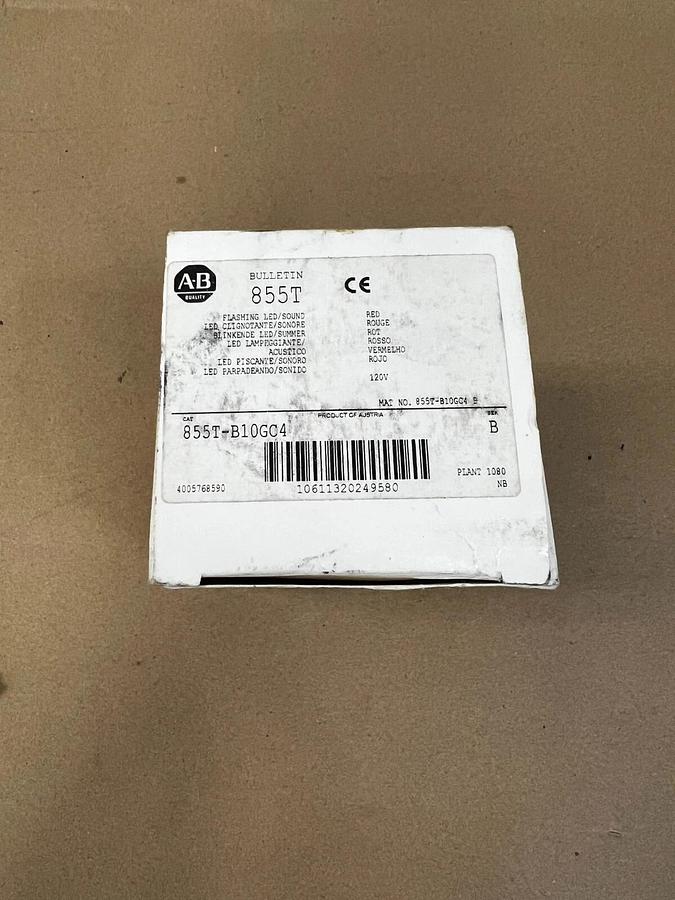 Used Allen Bradley 855T-B10GC4 Red Light, Stack Light w/ Piezo Sounder, 855T Series