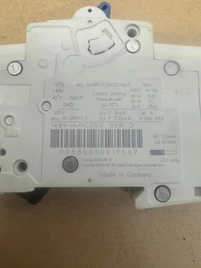 Used Allen Bradley 1489-M1C050 Miniature Circuit Breaker Qty 2 *NEW*