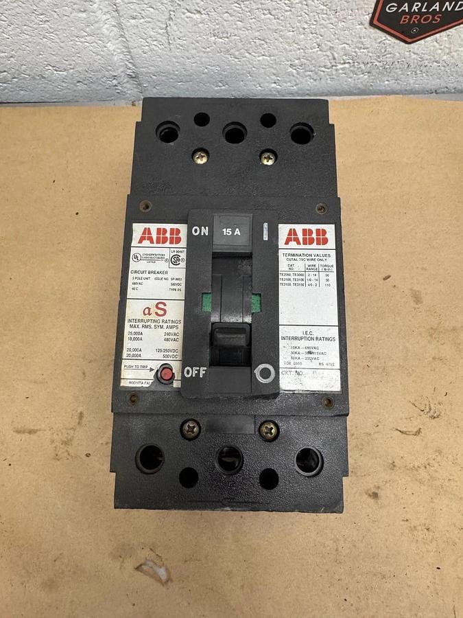 Used ABB LR 90467 15A 3 Pole Circuit Breaker