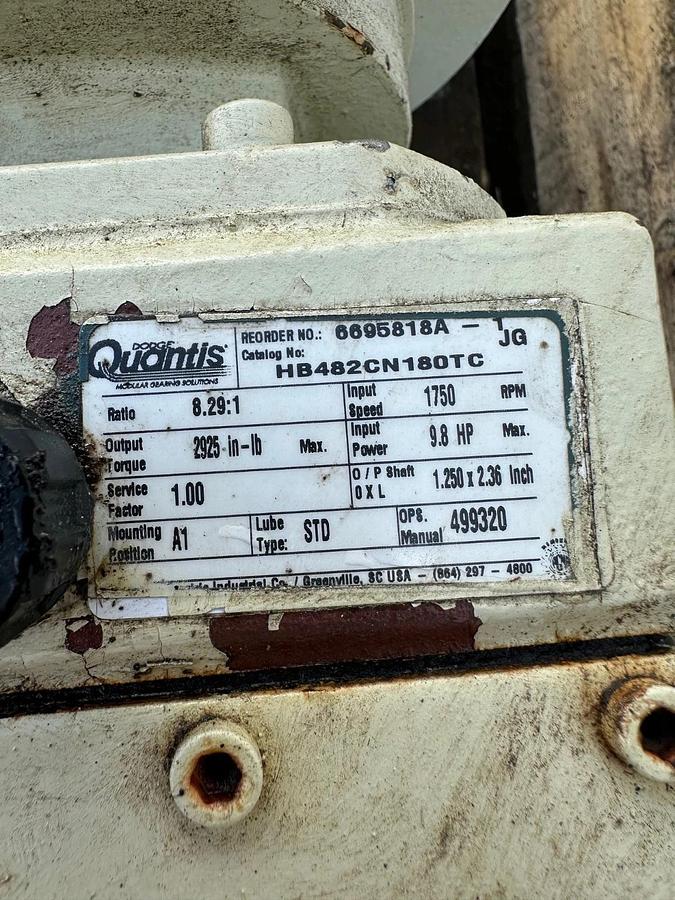 Used Quantis HB482CN180TC 8.29:1, 9.8Hp, 1750RPM Gearbox, 5Hp Motor @ 1735RPM 3Ph