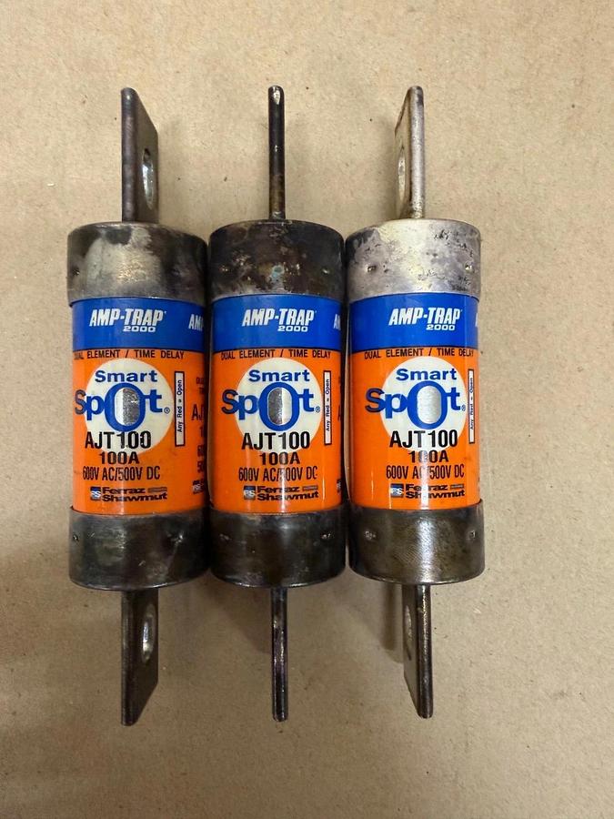 Used AMP-TRAP AJT100 Fuse 100A 600V AC - Lot of 3