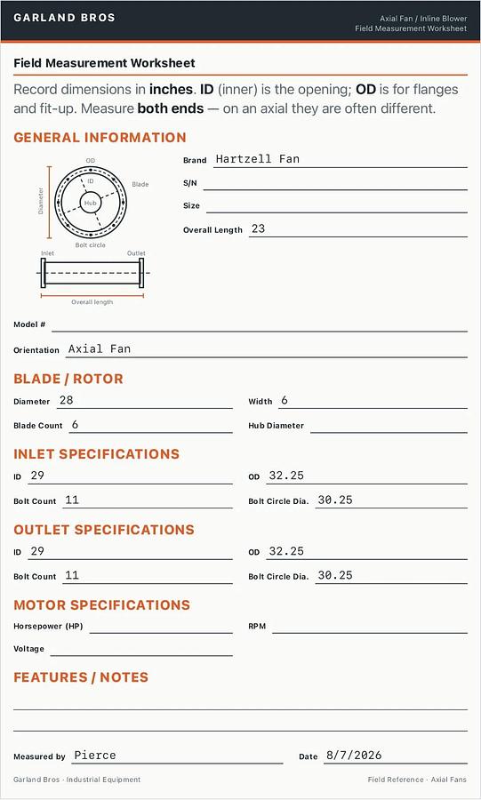 Used Hartzell Fan 29” Inlet, Belt Driven Axial Fan