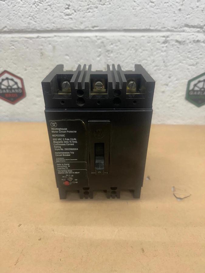 Used Westinghouse MCP03150 Motor Circuit Protector, 15 A, 600 VAC, 3 Pole