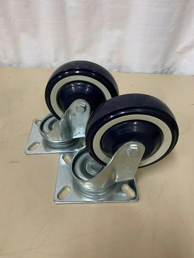 P&H Blue 4”x1 1/4” Swivel Caster Wheels 2 w/ Lock and 2 w/o Lock and Top Plate