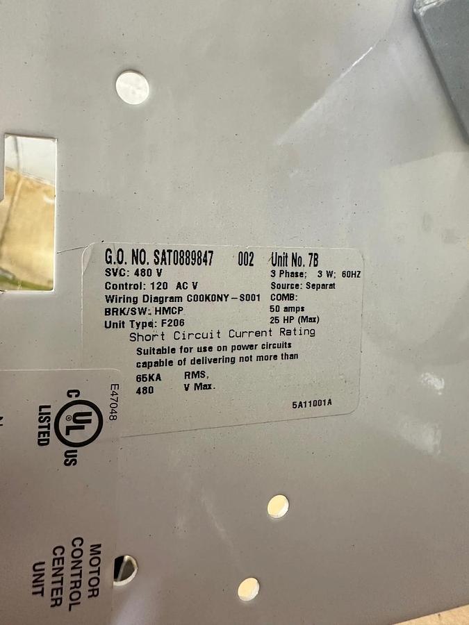 Eaton SAT0889847 MCC Bucket w/ C440 Relay & AN19GN0 NEMA Size 2 Starter *NEW*