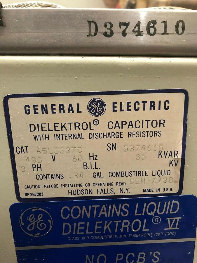 Used General Electric 65L333TC Dielektrol Capacitor, Internal Discharge Resistors