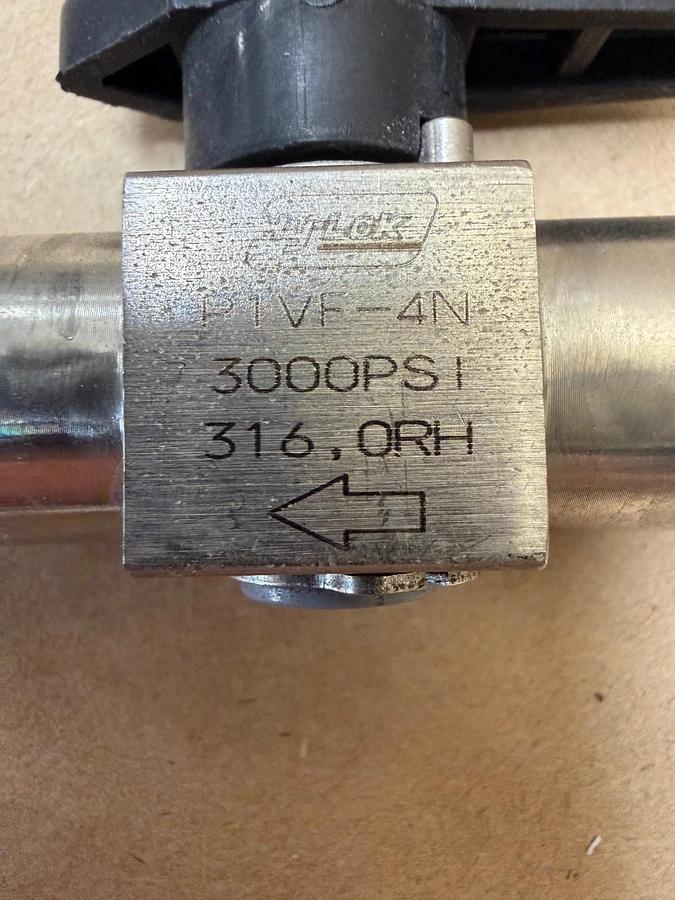 Used Hy-Lok P1VF-4N Plug Valve 1/4”, 3000psi w/ Fittings