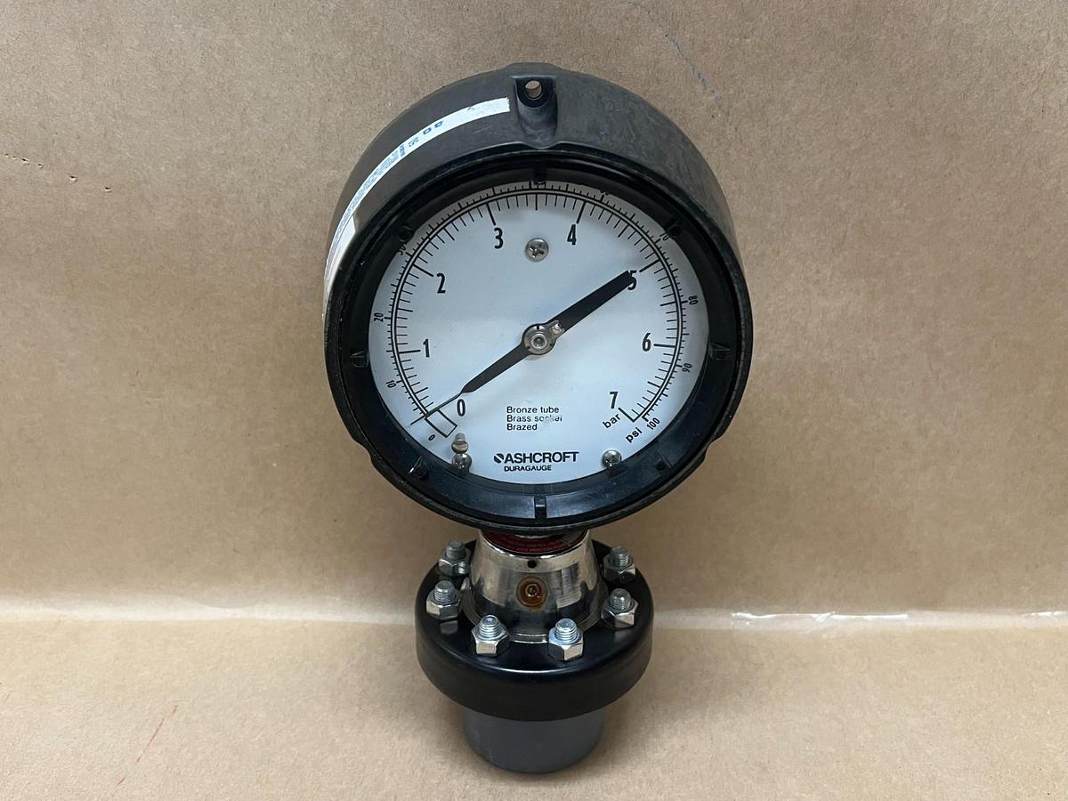 Used Ashcroft 0-100 PSI Duragauge Pressure Gauge w/ Type 00 Threaded Diaphragm Seal