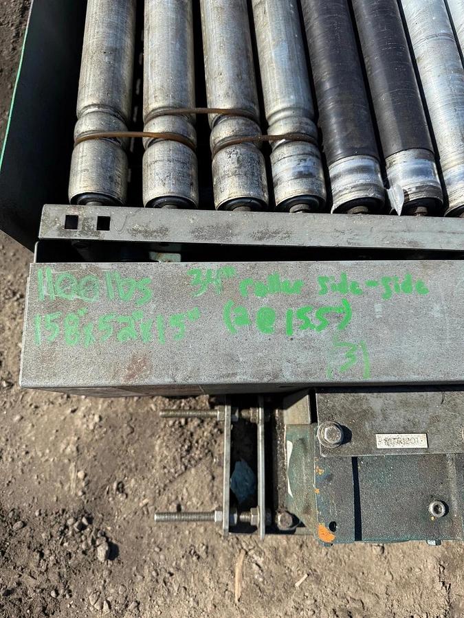 Used Power Roller Conveyor W:34” L:13’ V-belt 1Hp 1760RPM Tigear 2 Gearbox 15:1 Ratio