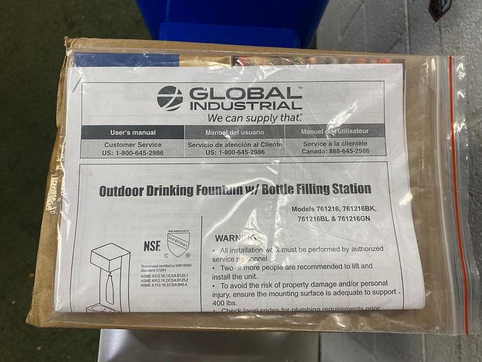 New - open box Global Industrial 761216 BL Outdoor Bottle Filling Station, Drinking Fountain
