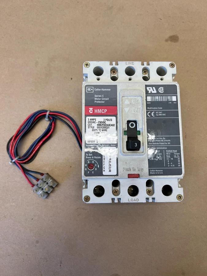 Used Cutler Hammer HMCP003A0CA02 3 Pole Circuit Breaker