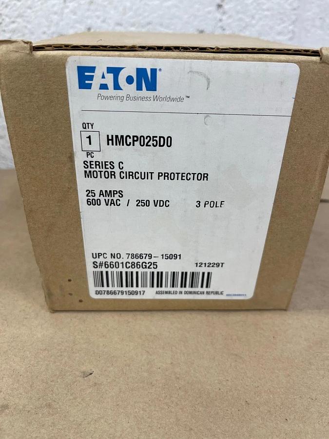 Eaton HMCP025D0 Motor Circuit Protector, Series C, 25A, 600VAC/250VDC, 3 Pole