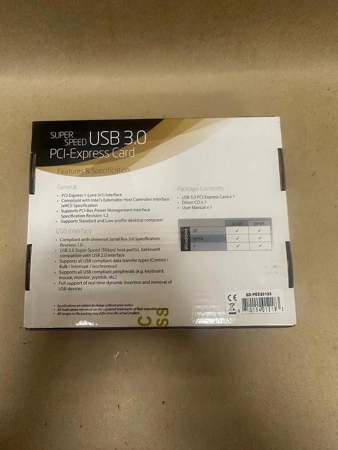 Used SYBA SD-PEX20133 Super Speed USB3.0 PCI-Express Card *NEW FACTORY SEALED*