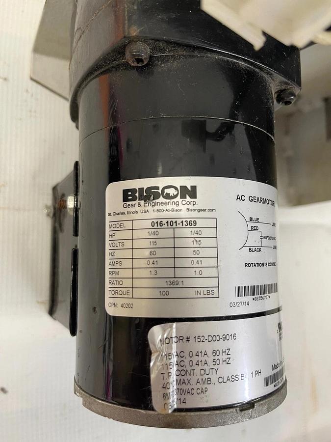 Used Bison 016-101-1369 Gear Motor, 115 Volts 60 Hz