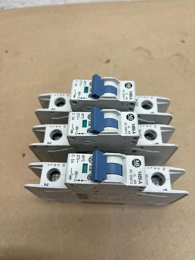 Used Allen-Bradley 1488-A1C050 Circuit Breaker, Ser A, 1 Pole Unit, 5A - Lot of 3