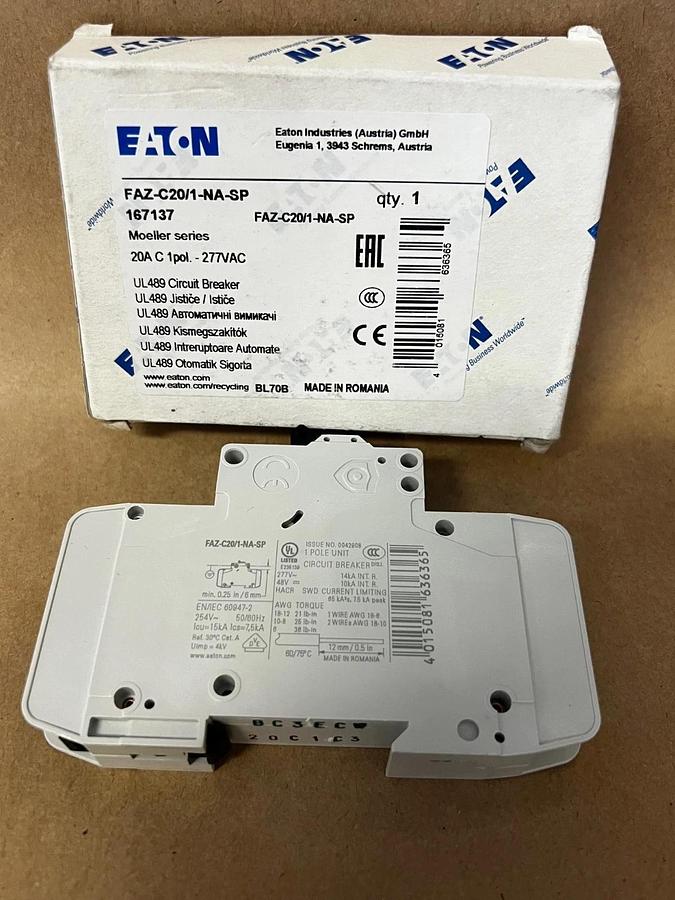 Used Eaton FAZ-C20/1-NA-SP Circuit Breaker 20A 1 Pole