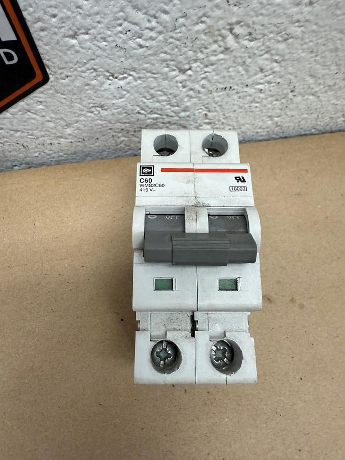 Used Cutler-Hammer WMS2C60 Miniature Circuit Breaker, 2-Pole, 60A, 415V