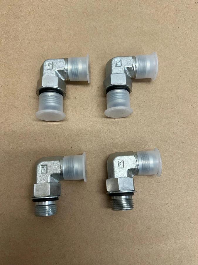 Used Parker SK1119 (x2), SK0819, SK0719 Hydraulic Elbow Connectors - 4 Total Pieces
