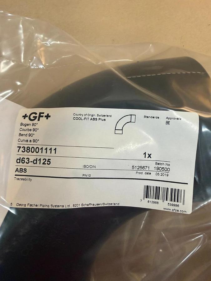 Used Georg Fischer Cool-Fit ABS Plus Bend 90°, 738001111 *NEW FACTORY SEALED*