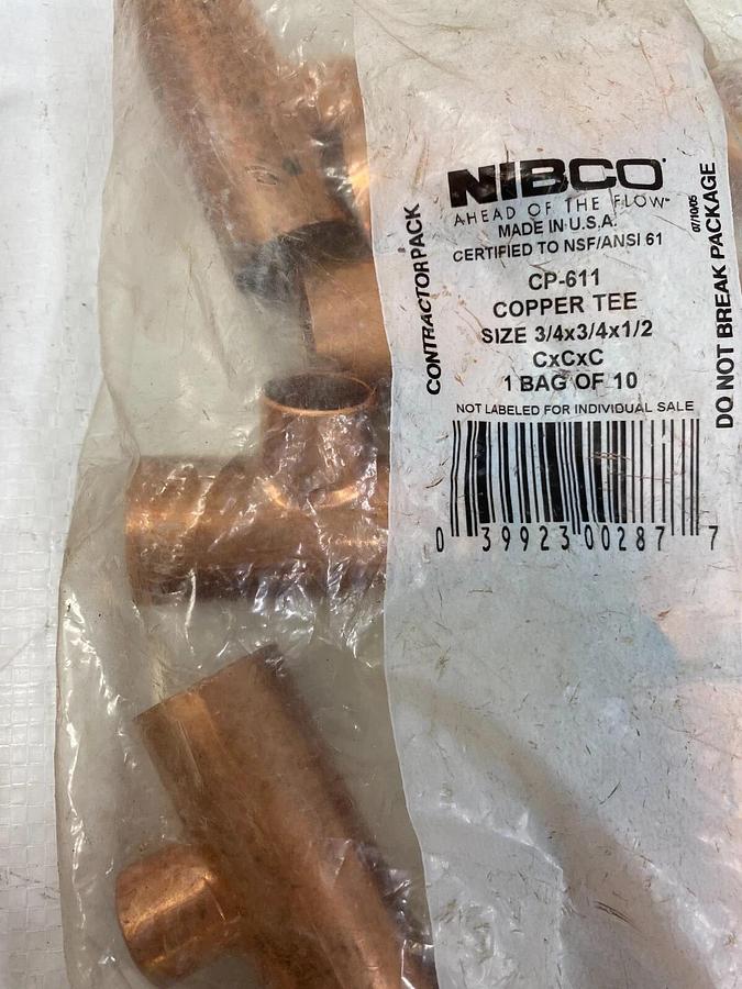 Used Nibco CP-611 Copper Tee, CP-611 Copper Tee, PP-600 Copper Coup - 45 pcs total
