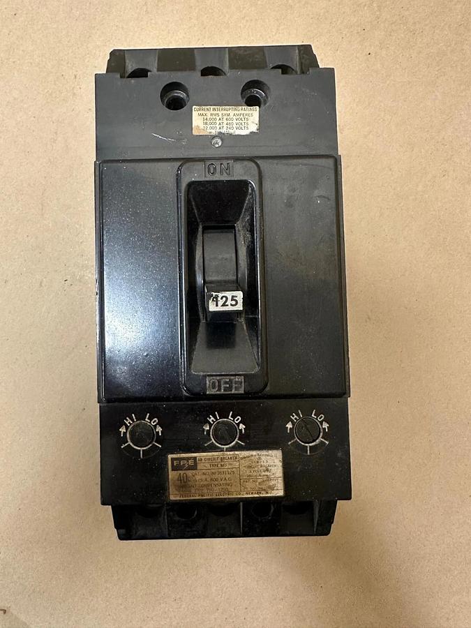 Used Federal Pacific Electric Company NFJ 125A 3 Pole Circuit Breaker
