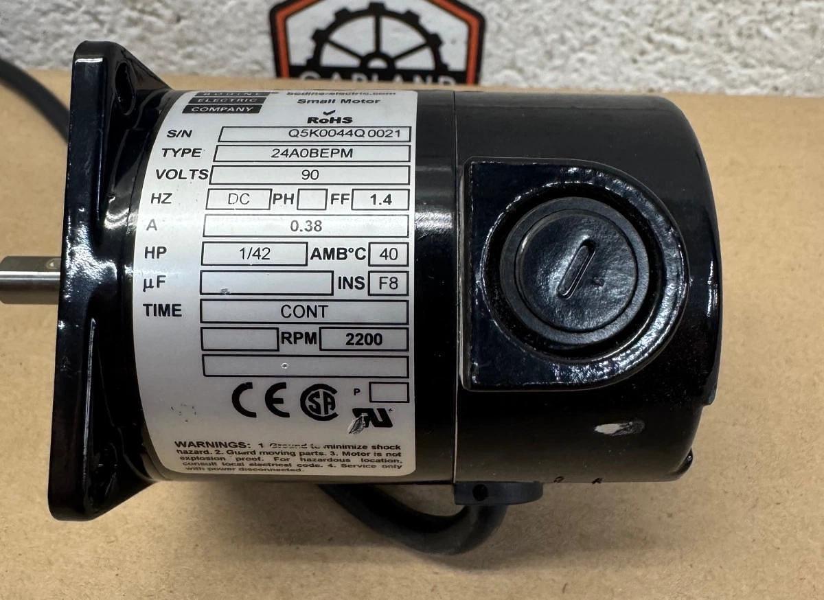 Used Bodine 24A0BEPM DC Motor, 90V, 1/42Hp, 0.38A, 2200RPM
