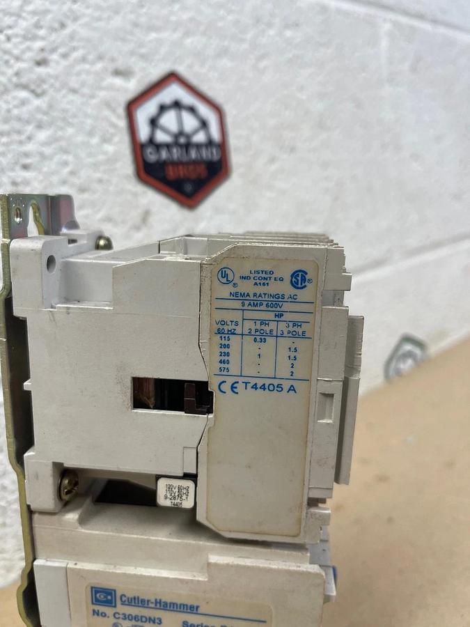 Used Cutler-Hammer AN16ANO Motor Starter, Ser C1, 9A 600V w/ C306DN3 Ser B1 Relay