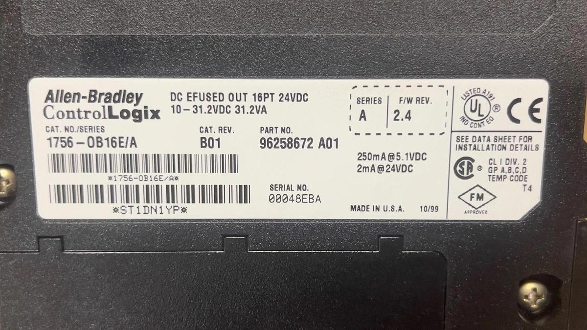 Used Allen Bradley 1756-OB16E Ser A, DC Efused Out 16Pt 24VDC FW 2.4