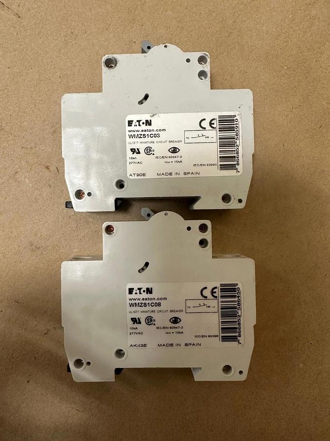 Used Eaton WMZS1C08, WMZS1C03 Allotment of 2 Circuit Breakers