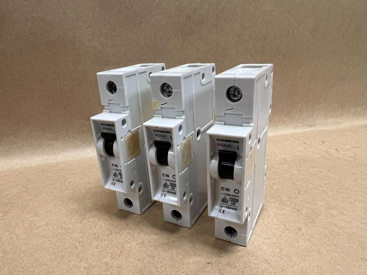 Used Siemens 5SX41 C16, 230/400V, Circuit Breaker - Lot of 3