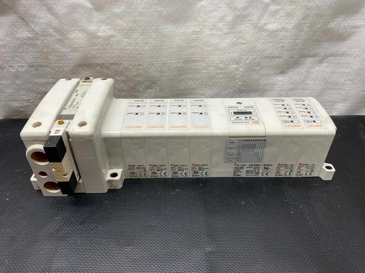 Used SMC EX250-SDN1 w EX250-IE3 (2 Count), EX9-OET1 (4 Count) and VQ2401N-5B