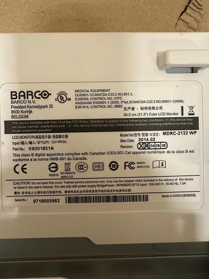 Used Barco MDRC-2122 WP Medical Monitor *TESTED*
