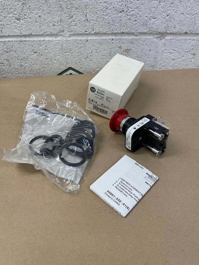 Used Allen-Bradley 800H-DR6A Push Button Unit Type 4, Series F, Mushroom Head Red Cap