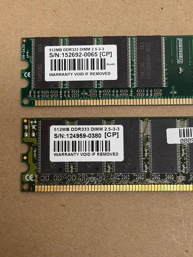 Used Transcend E186014 512MB DDR333 DIM 2.5-3-3 Ram - Lot of 2