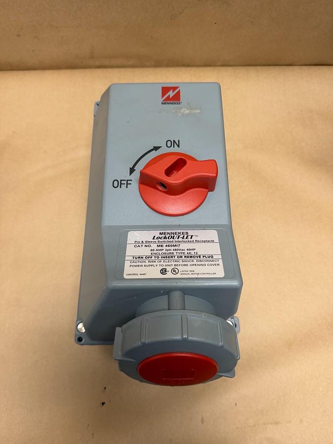 Used MENNEKES ME 460MI7 LockOUT-LET Pin & Sleeve Switched Interlocked Receptacle