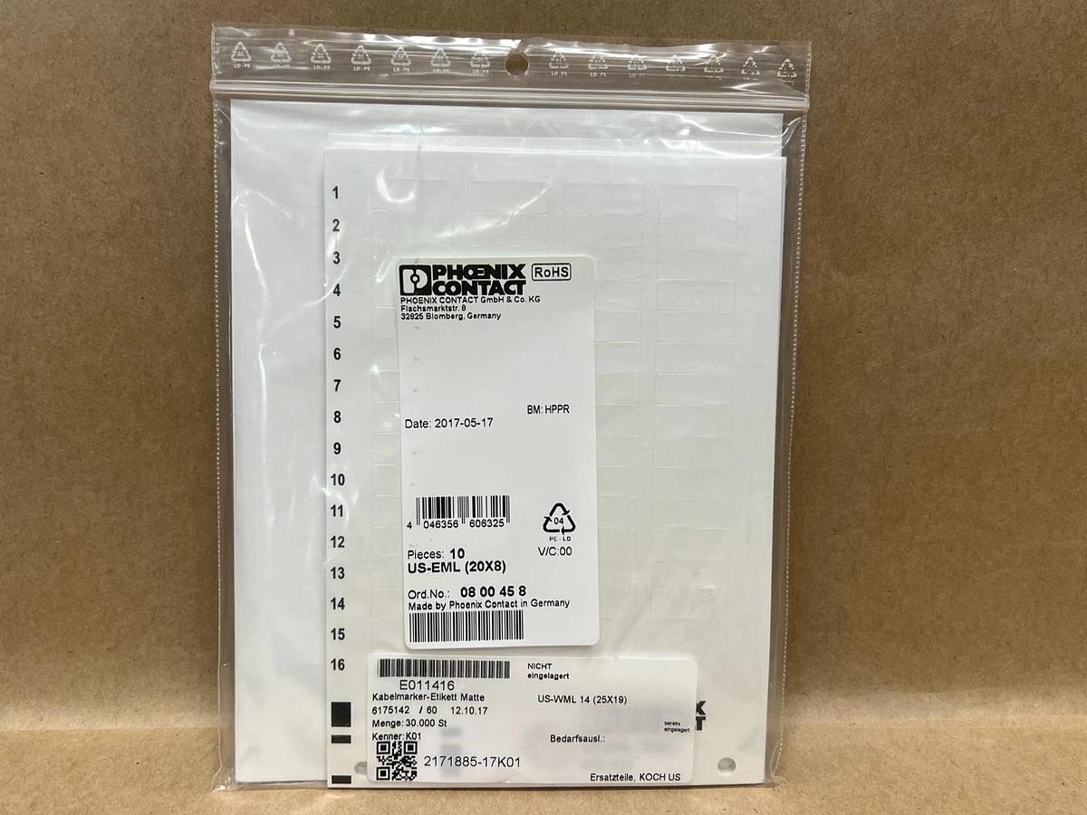 Phoenix Contact US-EML (20 x 8) 20 Pc. White Label - Lot of 2 packs