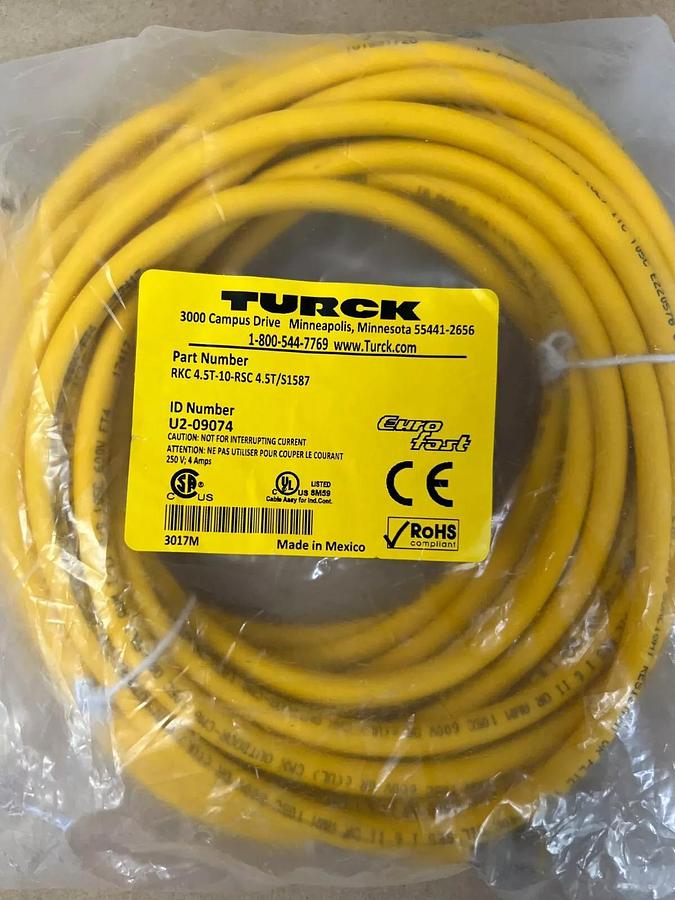 Used Turck RKC 4.5T-10-RSC 4.5T/S1587 Double Ended Cordset