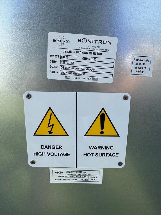Used Bonitron M3775RK-H600A-3R Dynamic Breaking Resistor, 1.25 OHMS, 460 VAC, 64000 W