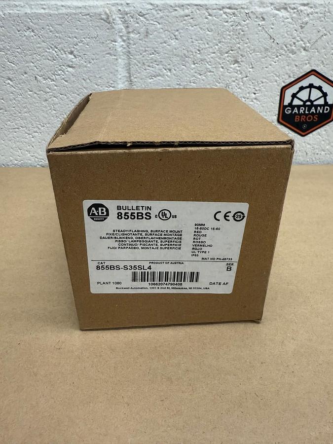 Used Allen-Bradley 855BS-S35SL4 Ser B, Red Beacon, Steady Flashing, Surface Mount