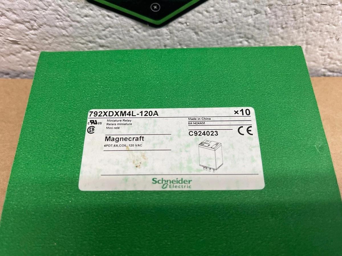 Used Schneider Electric Magnecraft 792XDXM4L-120A Relay, 4PDT, 6A Coil: 120VAC Qty 10