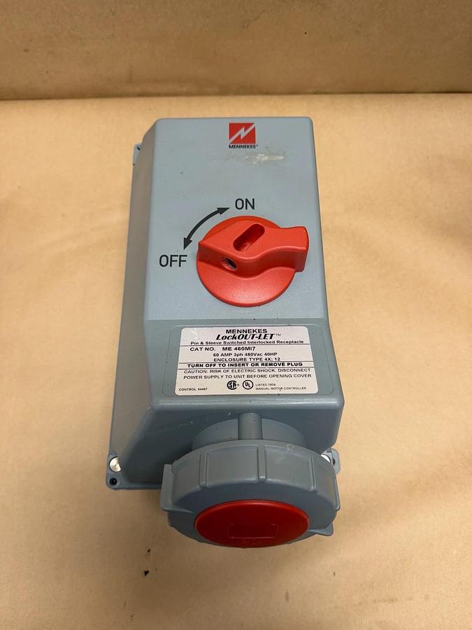 Used MENNEKES ME 460MI7 LockOUT-LET Pin & Sleeve Switched Interlocked Receptacle
