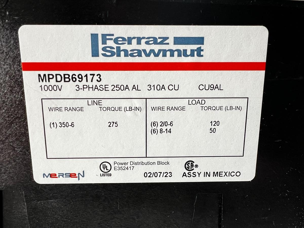Mersen MPDB69173 Power Distribution Block 1000V 3 Phase 250A *NEW*
