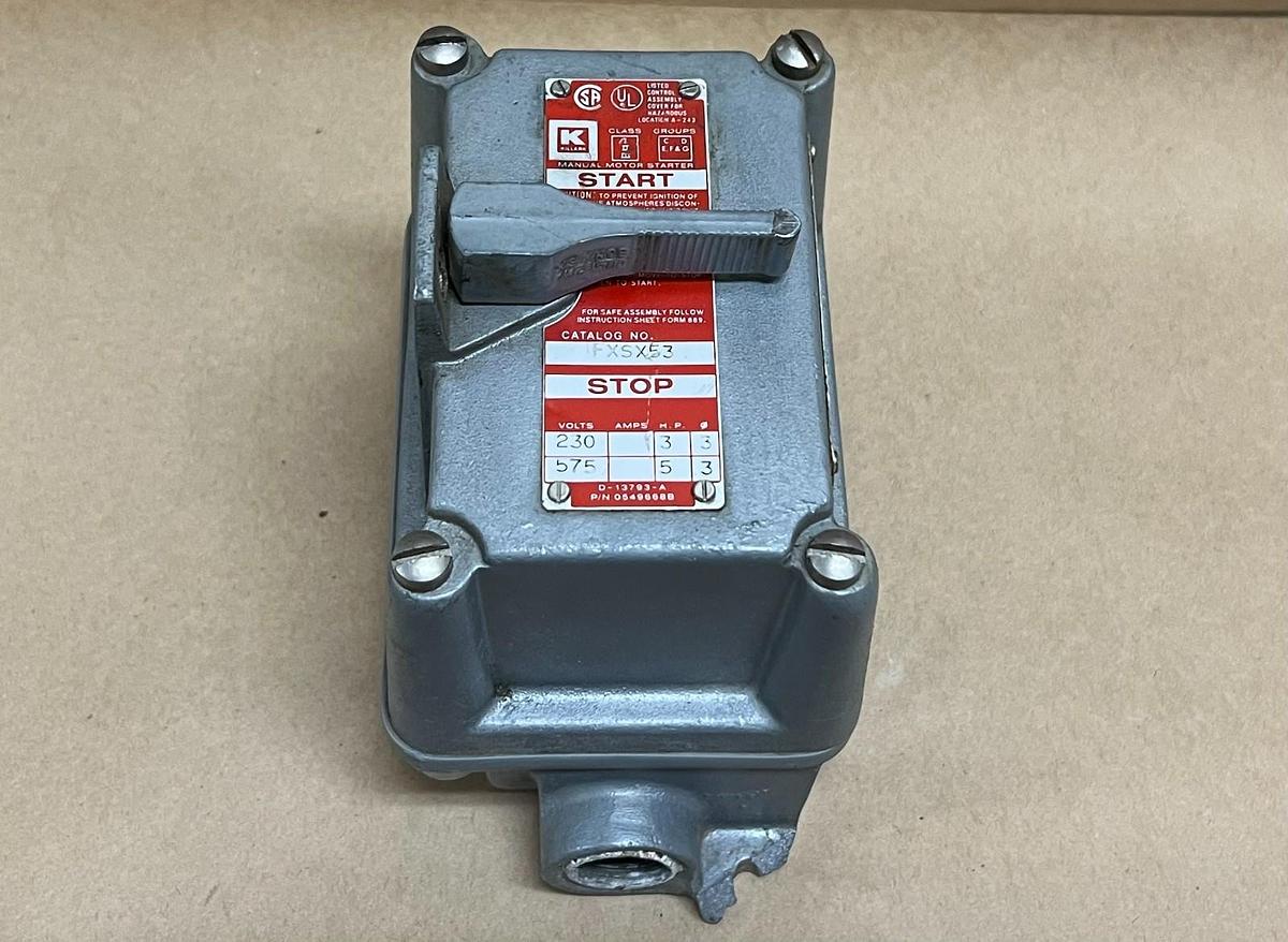 Used Killark FXSX53 Manual Motor Starter, 575V, 5Hp, Explosion Proof