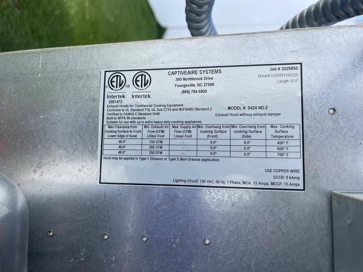 Used Captiveaire Systems 5424 ND-2, 6' Commercial Exhaust Hood - Stainless Steel