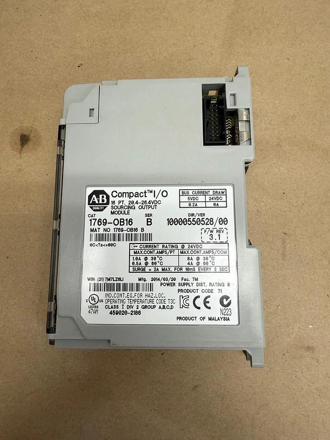 Used Allen-Bradley 1769-OB16 B Compact I/O 16 PT 20.4-26.4 VDC Sourcing Output Module
