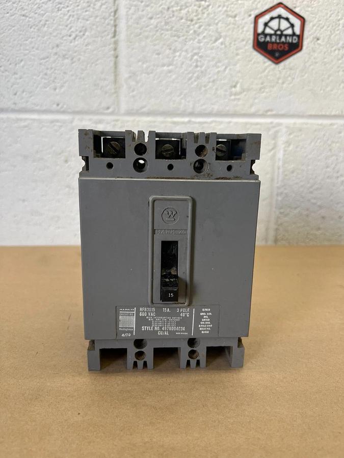Used Westinghouse HFB3015 15 Amp, 600 VAC Circuit Breaker