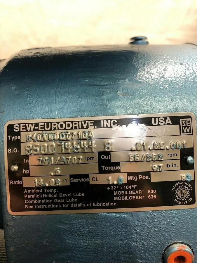 Sew Eurodrive Motor and Gearbox Combo 1/2 HP Motor, 14.09:1 Gearbox Ratio