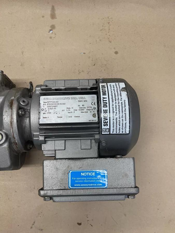 Used Sew-Eurodrive SA47DT71D4-KS Gearbox, DFT71D4-KS Motor (60Hz, 5HP, 1700RPM)