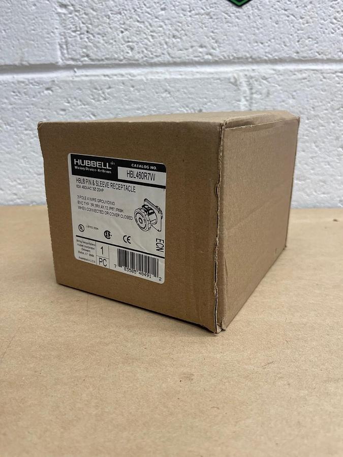 Used Hubbell HBL460R7W Pin & Sleeve Receptacle, 60A, 480V, 3 Phase